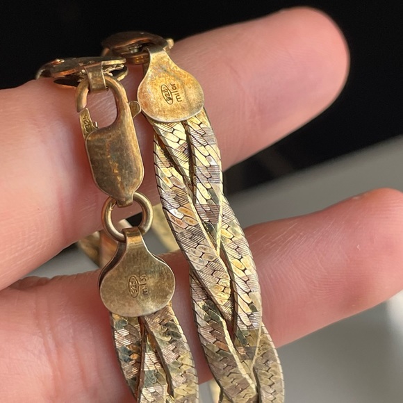 Milor 2 sterling silver & gold multi Braided Herringbone Bracelet set Italy - Picture 11 of 14